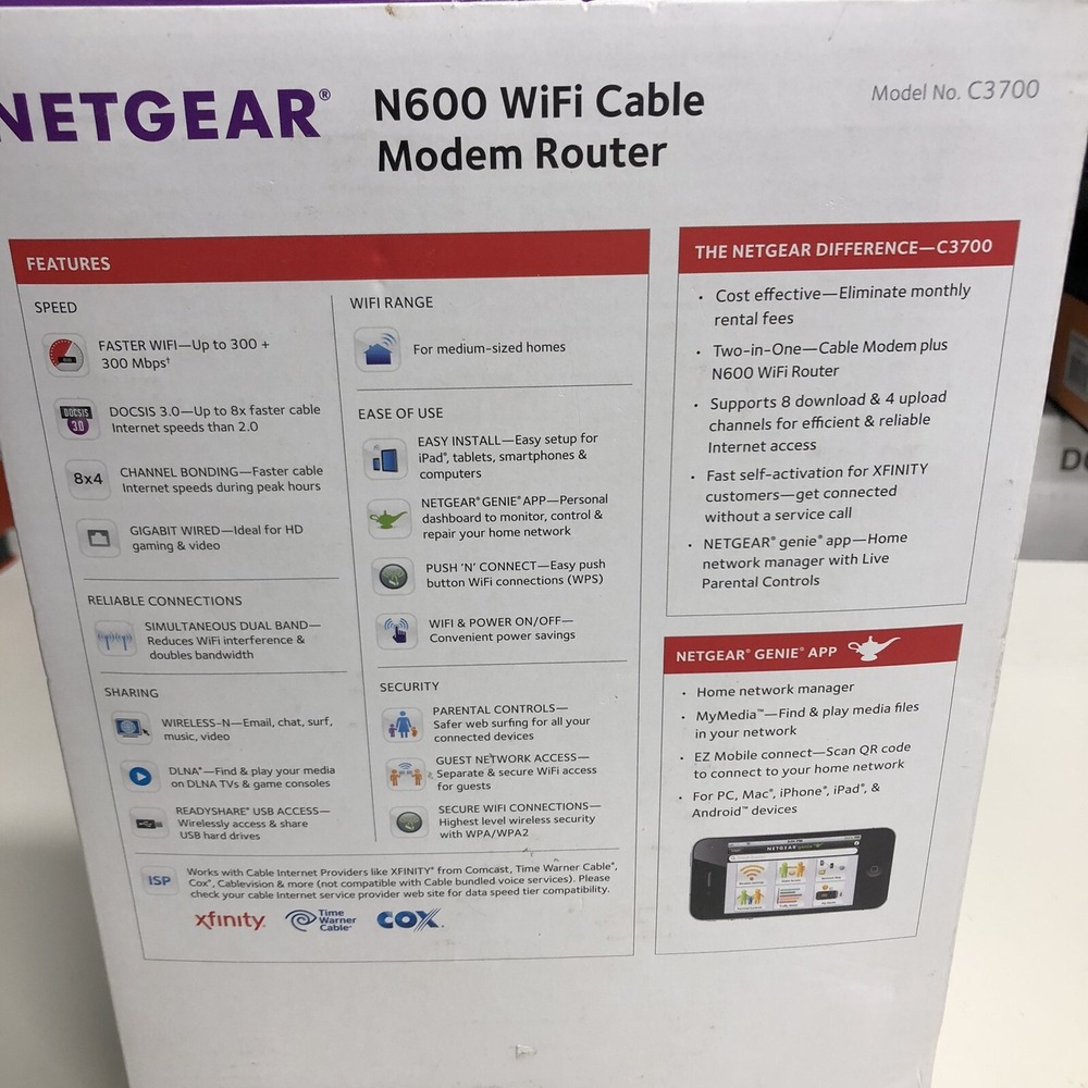 Netgear C3700 WiFi Cable Modem Router N600, dOCSIS 3.0 Cable Modem - Picture 4 of 5